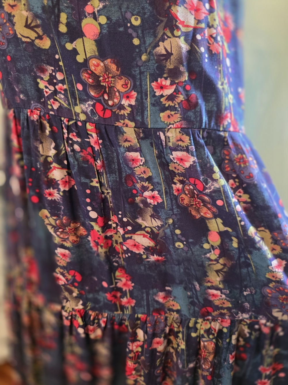 Floral Tiered Maxi Dress - Navy with Pink Floral - Picture 7 of 16
